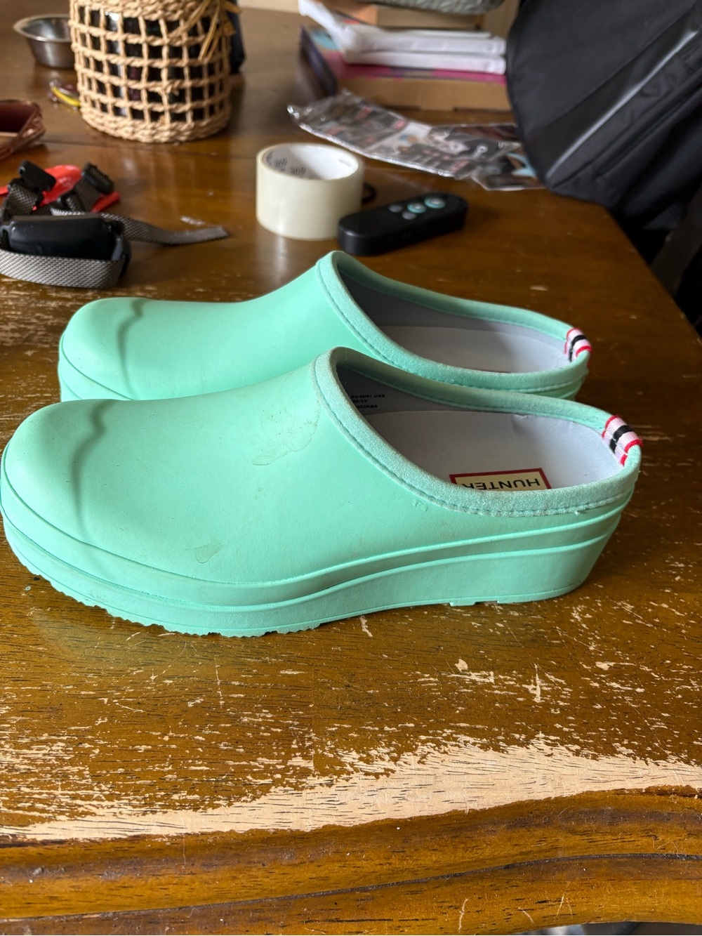 Hunter Mint Green Slip-On Platform Clogs